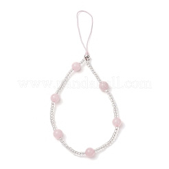 Цепочки для телефона с круглыми бусинами из натурального розового кварца и стеклянных семян HJEW-JM03363-03