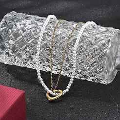 Ионное покрытие (ip) 304 нержавеющая сталь и пластиковые жемчужные бусины двухслойные ожерелья NJEW-P320-25G