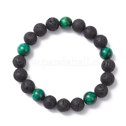 2 комплект браслетов из круглых бусин 2 цветов: натурального вулканического камня и окрашенного зеленого тигрового глаза BJEW-JB12250