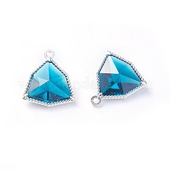 ガラスチャーム  環境に優しい合金のオープンバックベルゼルのパーツ  多面カット  三角形  銀色のメッキ  ミックスカラー  17x14.5x7mm  穴：1.2mm&nbsp;GLAA-A037-F-S