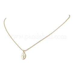 Овальные подвески в виде Девы Марии из латунной цепочки для женщин NJEW-JN05120