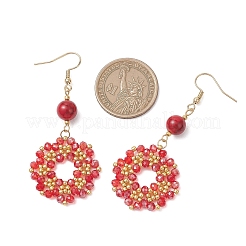 Серьги-подвески ручной работы из стеклянного бисера в виде цветов&nbsp;EJEW-MZ00679-02