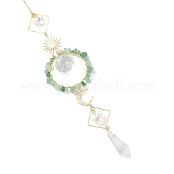 Bague soleil lune en laiton et éclats d'aventurine verte naturelle&nbsp;HJEW-JM05027-03