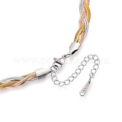 Ожерелья из плетеной цепочки «ёлочка» из двухцветной нержавеющей стали 304 толщиной 6.5 мм NJEW-N058-17GPRG