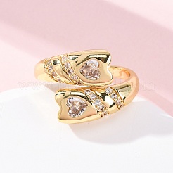 Латунные кольца-манжеты с микропаве и прозрачным цирконием для женщин&nbsp;RJEW-U047-19G