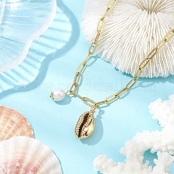 Ожерелья с подвесками из натурального пресноводного жемчуга и гальванизированных ракушек NJEW-JN05105