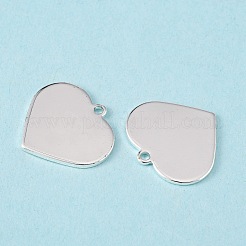 真鍮チャーム  空白タグのスタンプ  ハート  銀  18.5x20x1mm  穴：1.5mm&nbsp;KK-WH0037-09S