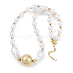 Ожерелья из латуни с покрытием и бисером из искусственного жемчуга NJEW-P317-13C-G