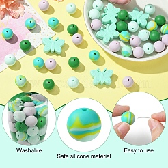 Круглые силиконовые бусины-бабочки SIL-YW0001-35