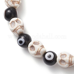 4 Stück 4 Farben Halloween gefärbter synthetischer türkisfarbener Totenkopf & Bunte Malerei Böse Augen runde Perlen Stretch-Armband-Sets für Frauen und Männer&nbsp;BJEW-JB12268