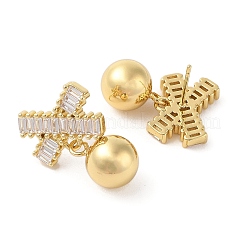 Orecchini a bottone da donna in ottone placcato a cremagliera con micro pavé di zirconi cubici trasparenti&nbsp;EJEW-G394-35G