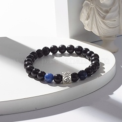 Bracelet extensible perles rondes en bois naturel et pierres naturelles et synthétiques mélangées&nbsp;BJEW-JB07164