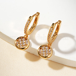 Шикарные плоские круглые серьги-кольца из латуни с сеткой из прозрачного кубического циркония&nbsp;ZR6558-1