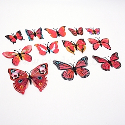 塩ビ蝶の壁の装飾  装飾アクセサリー  3 Dの蝶  レッド  39~74x60~101x6mm  穴：6mm  12個/セット&nbsp;DIY-WH0221-33B