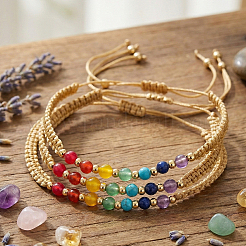 3 Stück verstellbares Chakra-Armband-Set mit runden Perlen aus Natur- und Kunststeinen&nbsp;ZZ4943-7