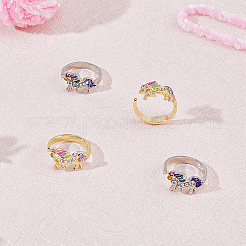 4 шт. набор из 2-х цветных колец-манжет с разноцветными стразами в виде единорога RJEW-HY0001-01