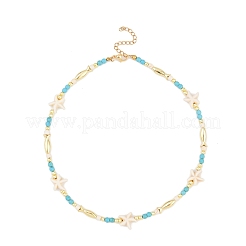 Ожерелья из синтетической бирюзы и латунных бусин в виде рыбок NJEW-JN05490