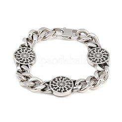 Браслеты из нержавеющей стали 304 с плоским круглым сердечником и символом солнца&nbsp;BJEW-D379-08ASP