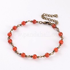 Fer de bronze antique anklets pierre mélangée de perles&nbsp;AJEW-AN00142