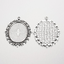 Oval tibetischer Stil Legierung großen Anhänger Fassungen&nbsp;PALLOY-K109-35AS-RS