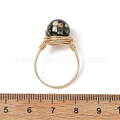 Anelli con filo di rame ecologico e perline di conchiglia di abalone naturale&nbsp;RJEW-JR01099