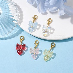 5 個 5 色のガラスペンダント装飾  亜鉛合金カニカン付き  ハートでちょう結び  ミックスカラー  34mm  1pc /カラー&nbsp;HJEW-JM01749
