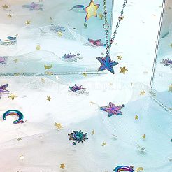 18個 3スタイル 201ステンレススチールペンダント  太陽と月と星  虹色  18~19.5x14~18x2~2.5mm  穴：1.4mm  6個/スタイル&nbsp;STAS-UN0034-29