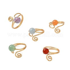 Anillos abiertos tipo brazalete con piedras preciosas naturales&nbsp;RJEW-JR01071