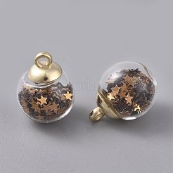 ガラスボールペンダント  星のグリッタースパンコールと金メッキのccbプラスチックカップヒートンキャップ  ラウンド  ダークチソウ  20.5x15mm  穴：2.5mm&nbsp;GLAA-WH0015-26J