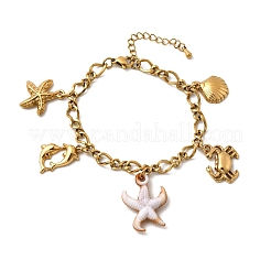 Браслеты с подвесками из нержавеющей стали 304 с океанской тематикой для женщин BJEW-Z142-01G