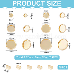 Плоские круглые серьги-гвоздики из нержавеющей стали 304&nbsp;STAS-UN0062-60