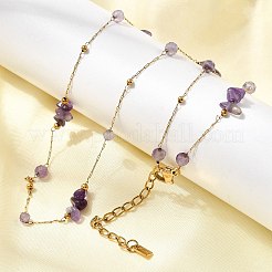 Женские ожерелья из нержавеющей стали 304 с натуральным аметистом NJEW-K255-59G