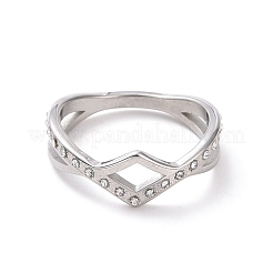 Кольцо на палец с волнистыми кристаллами и стразами&nbsp;RJEW-D120-15B-P