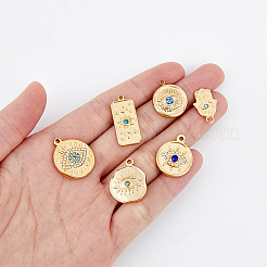 12スタイルのアイテーマ304ステンレススチールペンダント6個。  ラインストーン付き  hamsa hand/hand of miriam & flat round  18KGP本金メッキ  17.5~23x10~18x2~3mm  穴：1.2~2mm  2個/スタイル&nbsp;STAS-DC0012-68