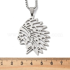 201 ожерелье с подвеской в виде индейского вождя из нержавеющей стали с полой резьбой&nbsp;LS-NJEW-H065-13P