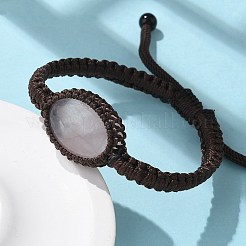 Регулируемые овальные браслеты из плетеных бусин из натурального розового кварца&nbsp;BJEW-H626-02-07