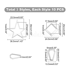 30個3スタイル304ステンレススチールリンクリング  混合図形  ステンレス鋼色  10個/スタイル&nbsp;STAS-UN0018-36P