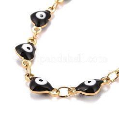 Bracciale a cuore smaltato con catene a maglie malocchio&nbsp;BJEW-P271-07G-03