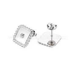 304ステンレススチール製菱形スタッドピアス、クリスタルラインストーン付き、女性用  ゴールドカラー  14x14mm  ピン：0.7mm&nbsp;EJEW-N097-005P
