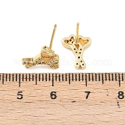 Серьги-гвоздики в форме сердца из латуни с прозрачным фианитом и прозрачным фианитом EJEW-F400-28C-G