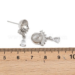 Фурнитура для сережек-гвоздиков в форме капли с микропаве из прозрачных кубических цирконий из латуни KK-H524-07P