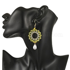 Cuentas de vidrio de bronce colgante aretes&nbsp;EJEW-MZ00764-03