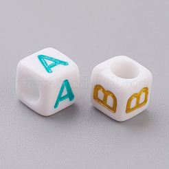 Смешанные буквы акриловые бусины куб&nbsp;X-PL38C9308