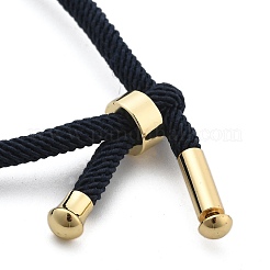 コットンコードブレスレット  真鍮のパーツと  ゴールドカラー  プルシアンブルー  8-1/2インチ（21.5cm）〜9インチ（23cm）&nbsp;BJEW-F360-B35