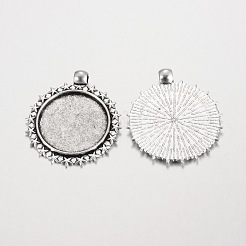 Motif étoile rond plat de style tibétain supports Pendentif en alliage cabochon&nbsp;PALLOY-K109-31AS-RS