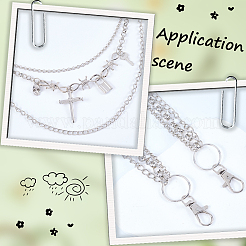 Сплав крест замок брелок ключ 3 слой цепь ремни для брюк AJEW-WH20070-056