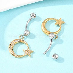 Кольца для живота в форме изогнутой штанги из нержавеющей стали 316 с кристаллами и стразами&nbsp;AJEW-C044-04