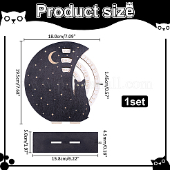月と星の黒猫の木製永久カレンダー  調節可能なデスク装飾日付表示  ブラック  180x50x195mm&nbsp;WOOD-WH0029-204