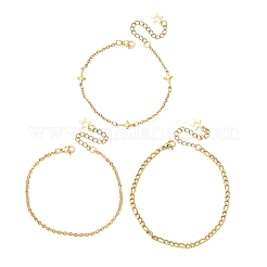 3 шт. 3 стиля браслетов-цепочек и звеньев из нержавеющей стали 304 Figaro и Cable для женщин BJEW-JB12431