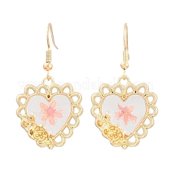 Boucles d'oreilles pendantes en alliage et fleurs séchées&nbsp;AL-Z001-01G-02